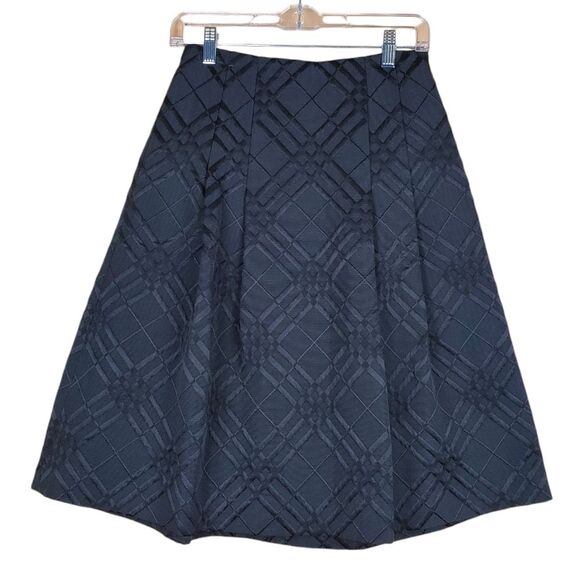 TALBOTS Black Velvet Plaid Print A-Line Pleated Skirt Size 2 - Picture 1 of 6